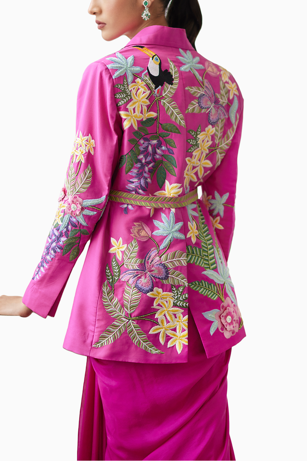 Rani Tropical Dream Embroidered Silk Jacket and Skirt