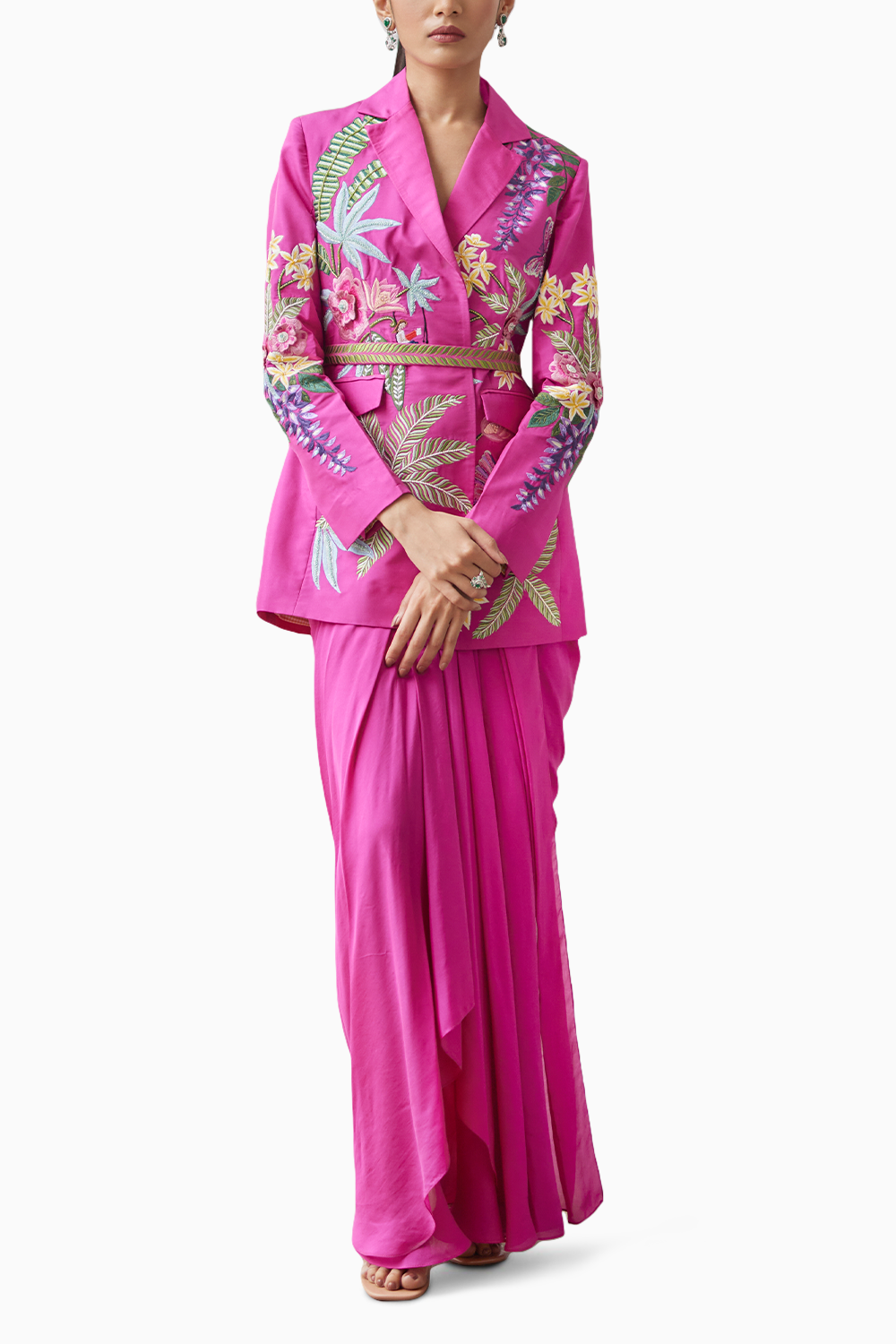 Rani Tropical Dream Embroidered Silk Jacket and Skirt
