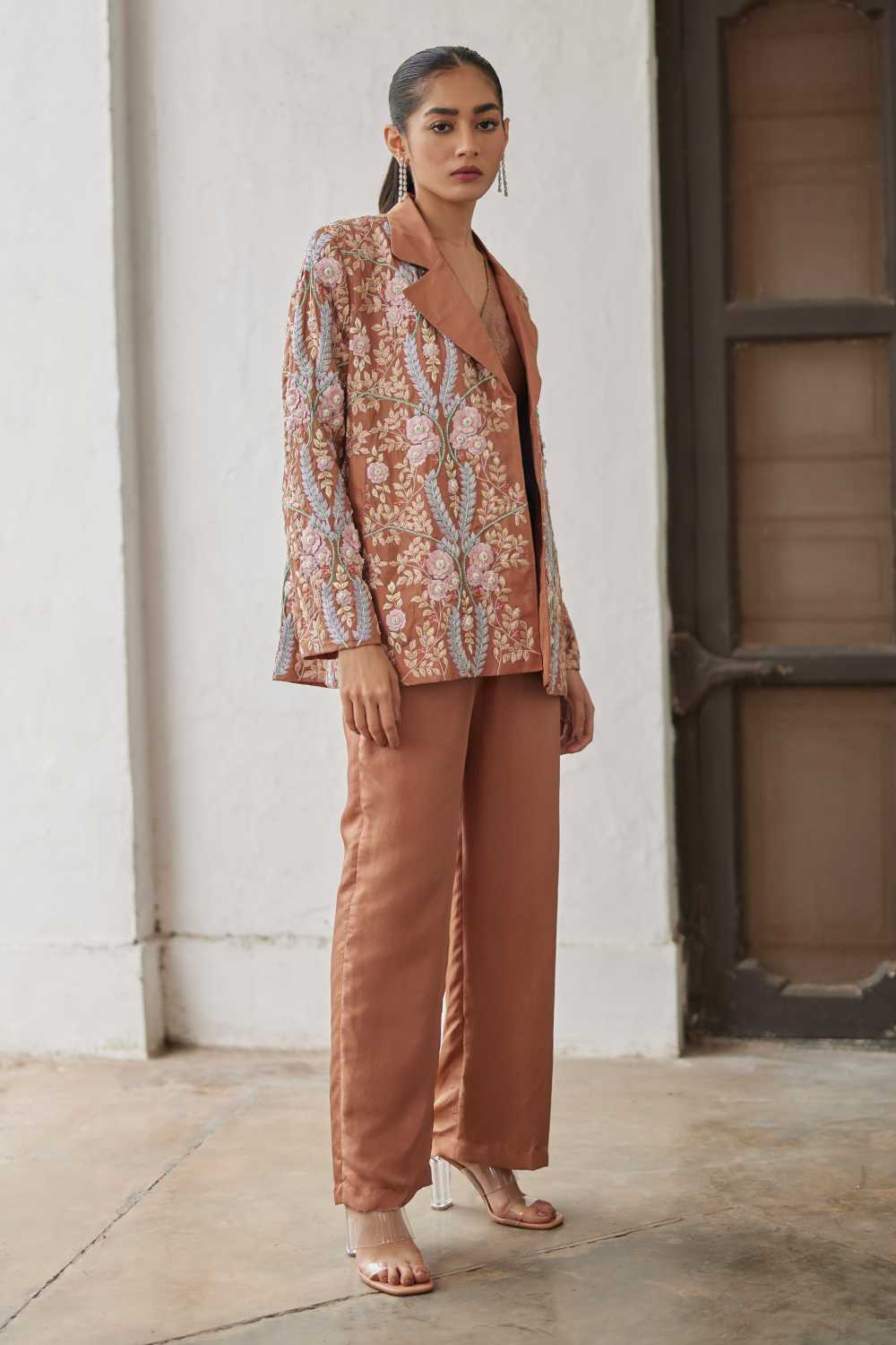 Macchiato Embroidered Lily Jacket with Waistcoat and Pants