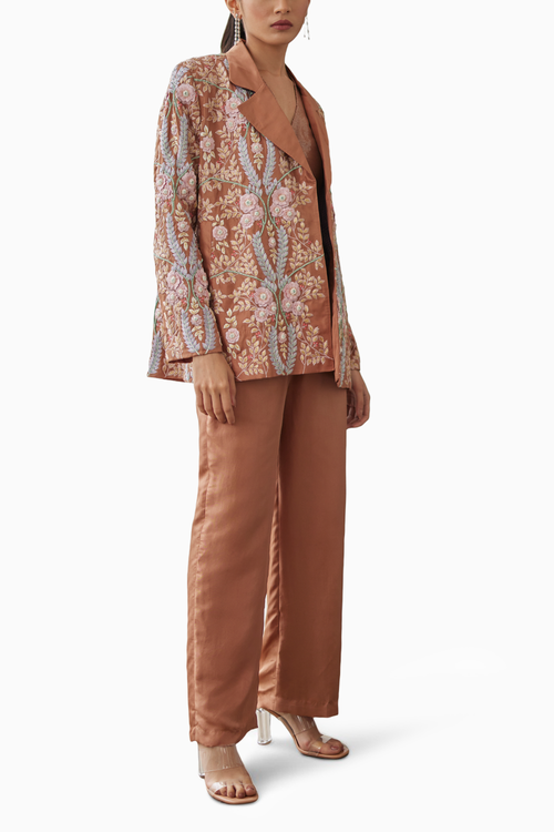 Macchiato Embroidered Lily Jacket with Waistcoat and Pants