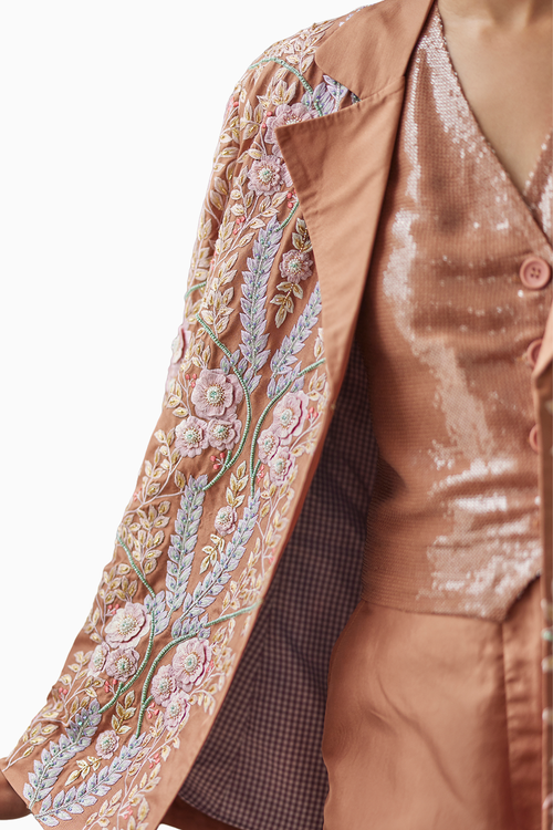Macchiato Embroidered Lily Jacket with Waistcoat and Pants