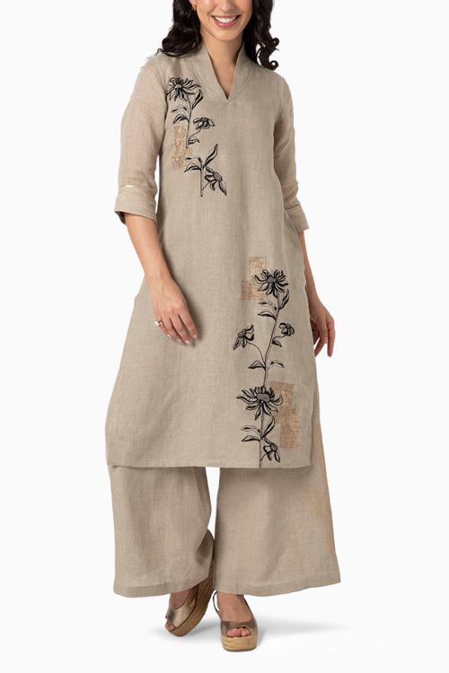 Beaten Metal Natural Kurta and Pant