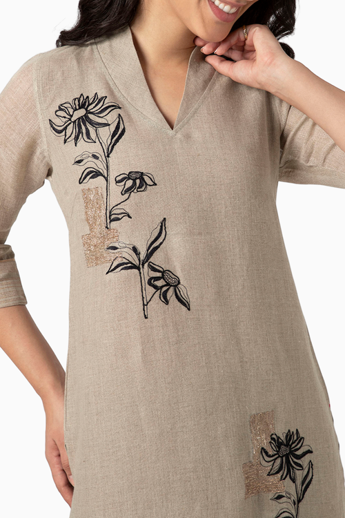 Beaten Metal Natural Kurta and Pant