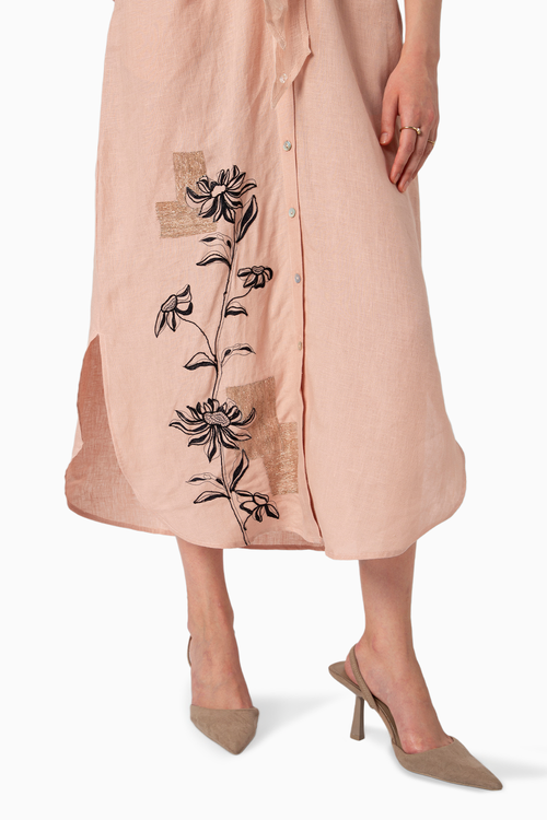Beaten Dusty Rose Metal Tie Dress