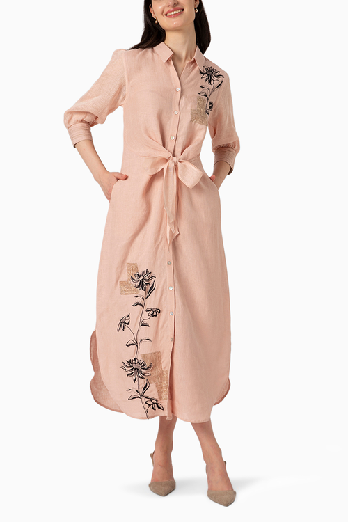 Beaten Dusty Rose Metal Tie Dress