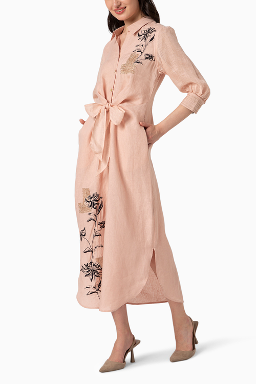 Beaten Dusty Rose Metal Tie Dress