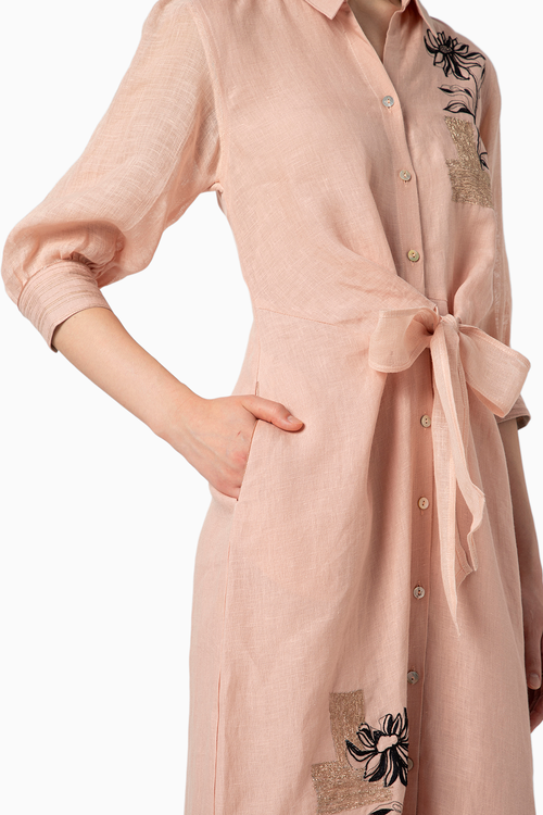 Beaten Dusty Rose Metal Tie Dress