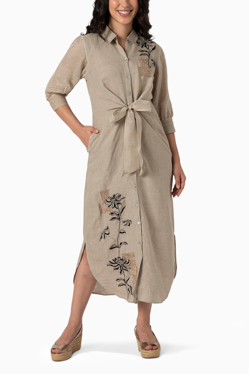 Beaten Natural Metal Tie Dress