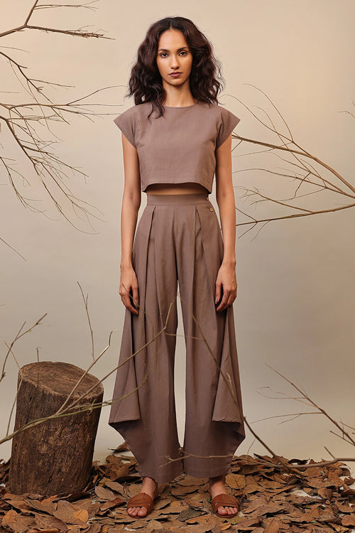 Beige Crop Cowl Set