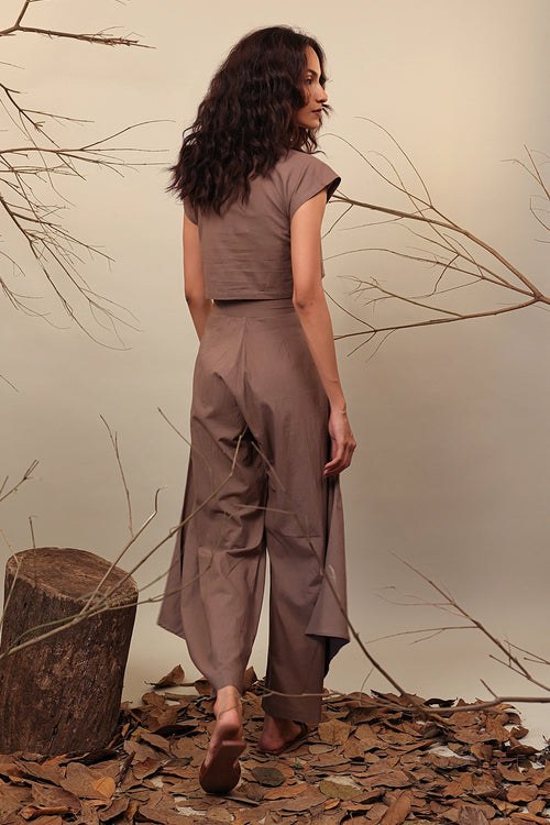 Beige Crop Cowl Set