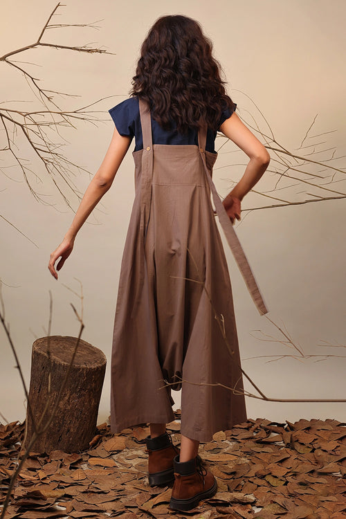 Blue & Beige Dungarees Set