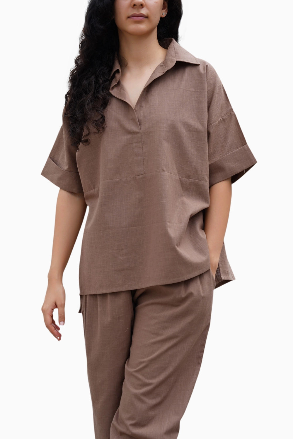 Beige Ekin Shirt and Hera Cotton Pants Set