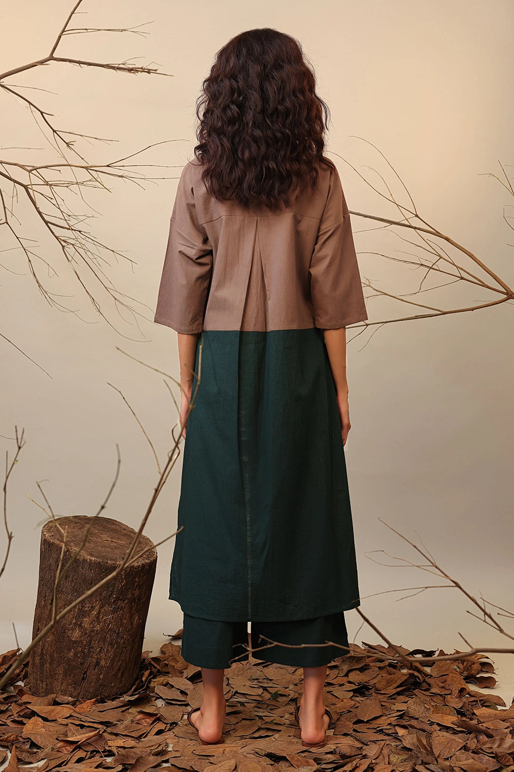 Beige & Green Dual Ruka Tunic