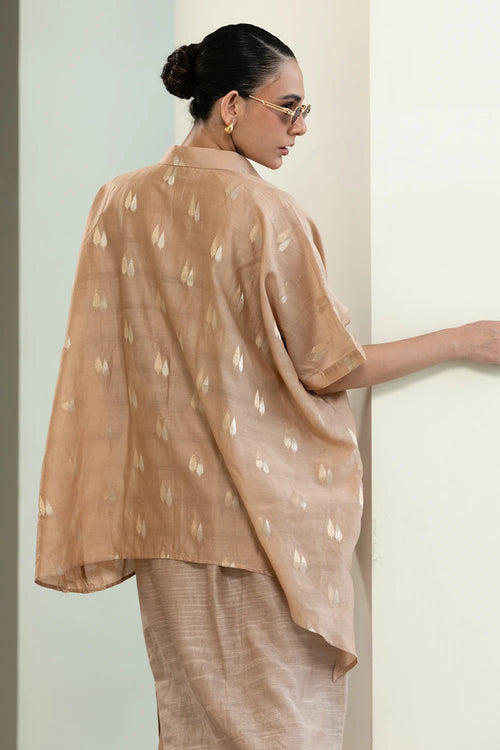 Beige Asymmetrical Rose Shirt