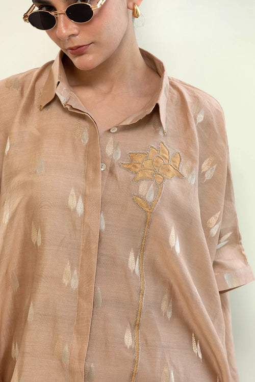 Beige Asymmetrical Rose Shirt