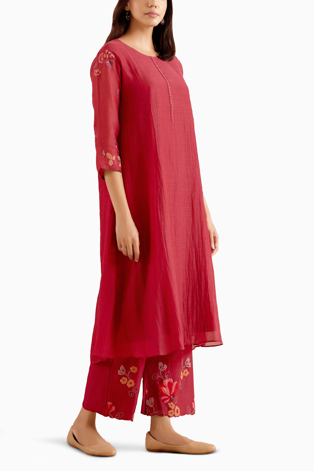 Berry Floral Embroidered Kurta Set