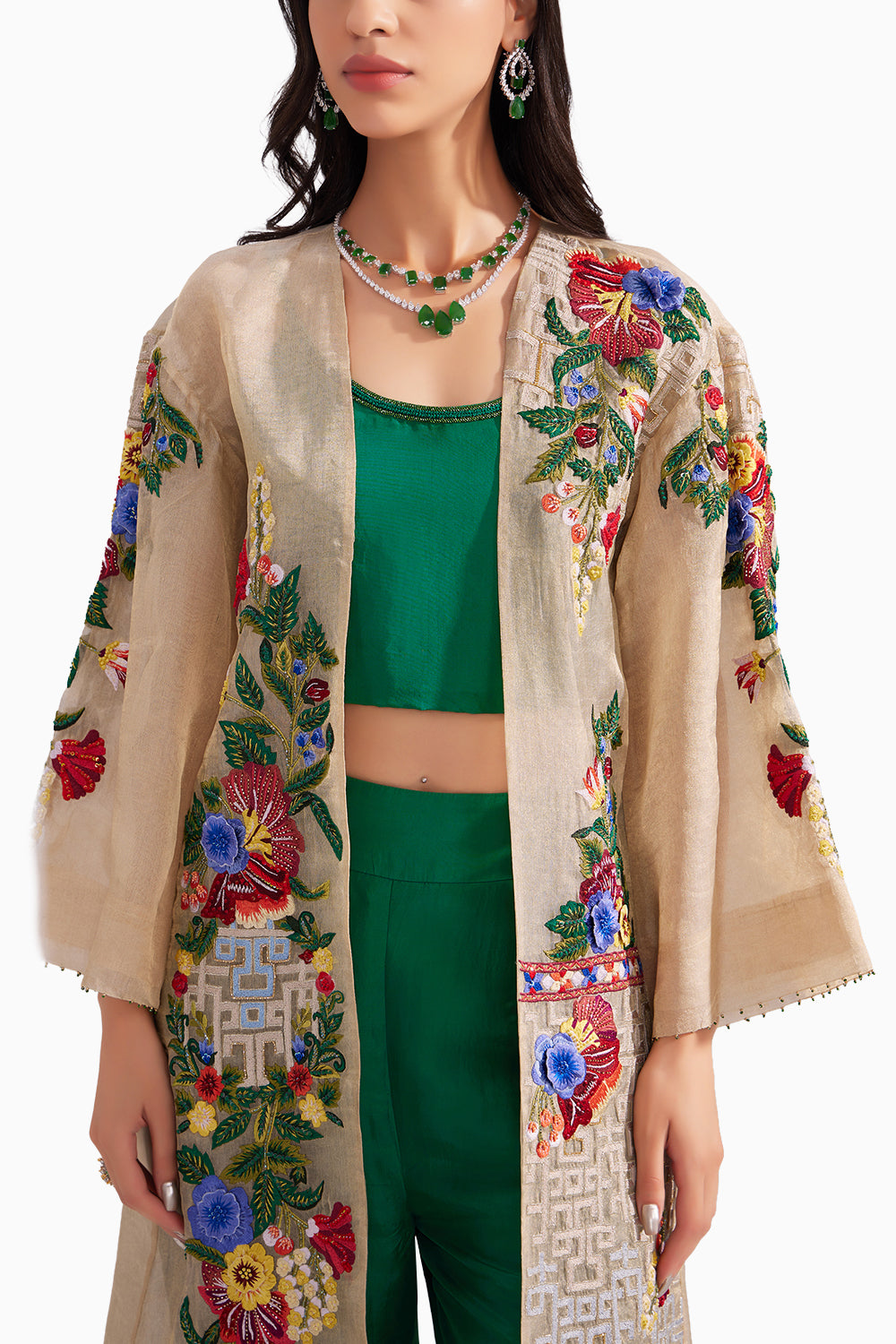 Golden Organza Jewel Embroidered Jacket