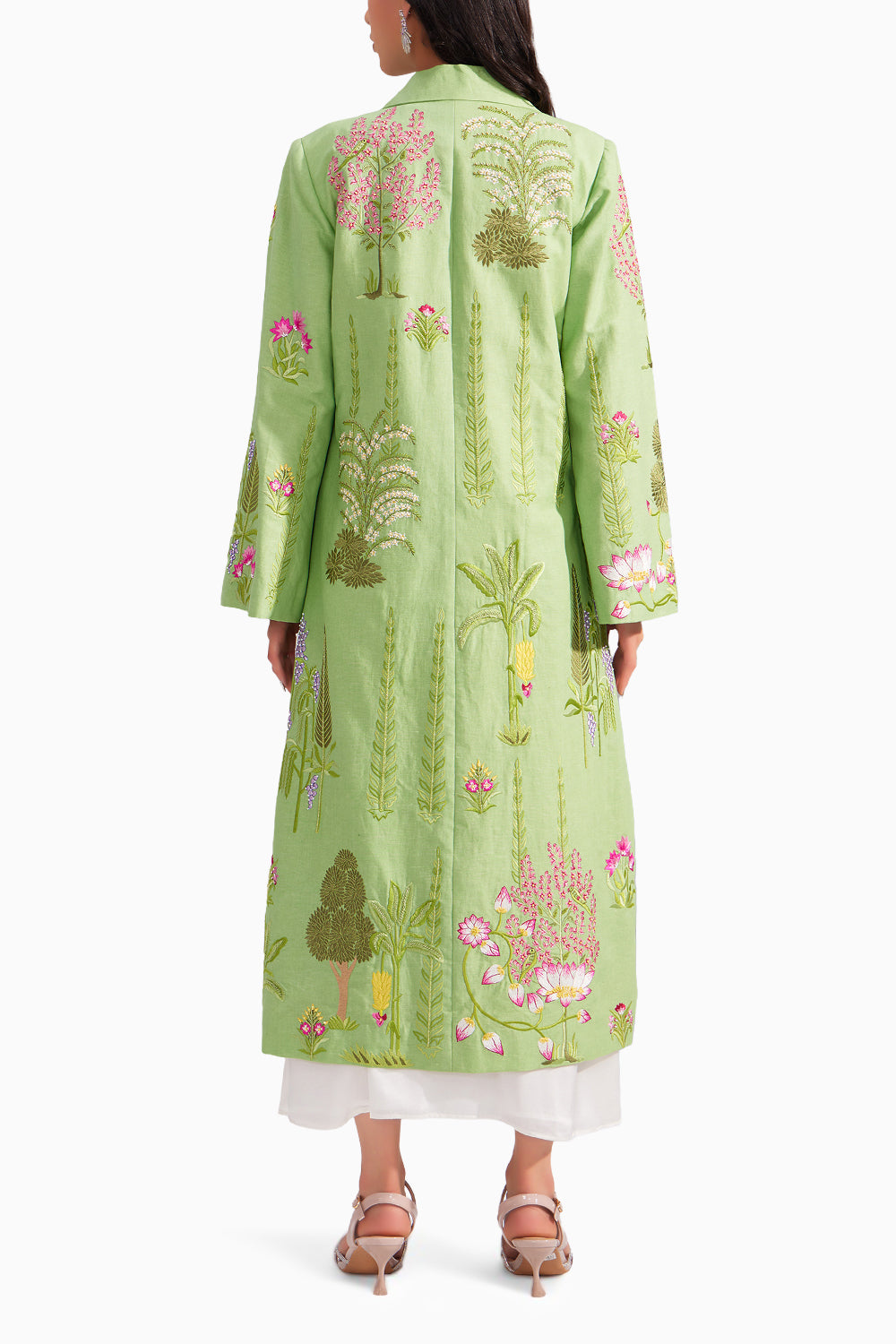 Green Linen Enchanted Garden Long Jacket