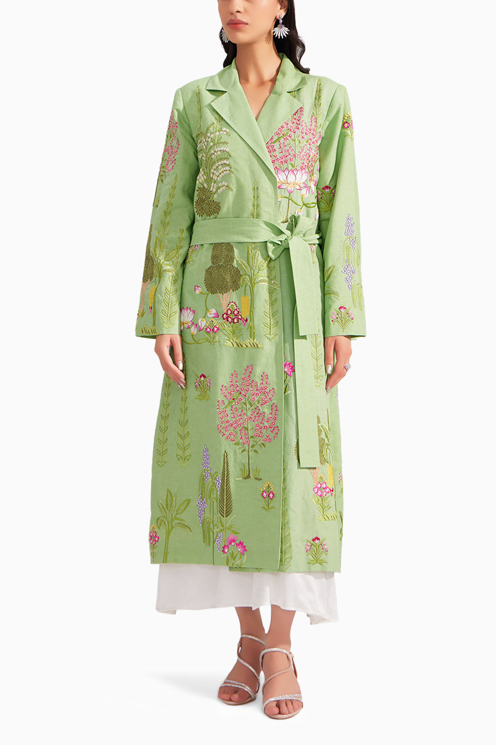 Green Linen Enchanted Garden Long Jacket