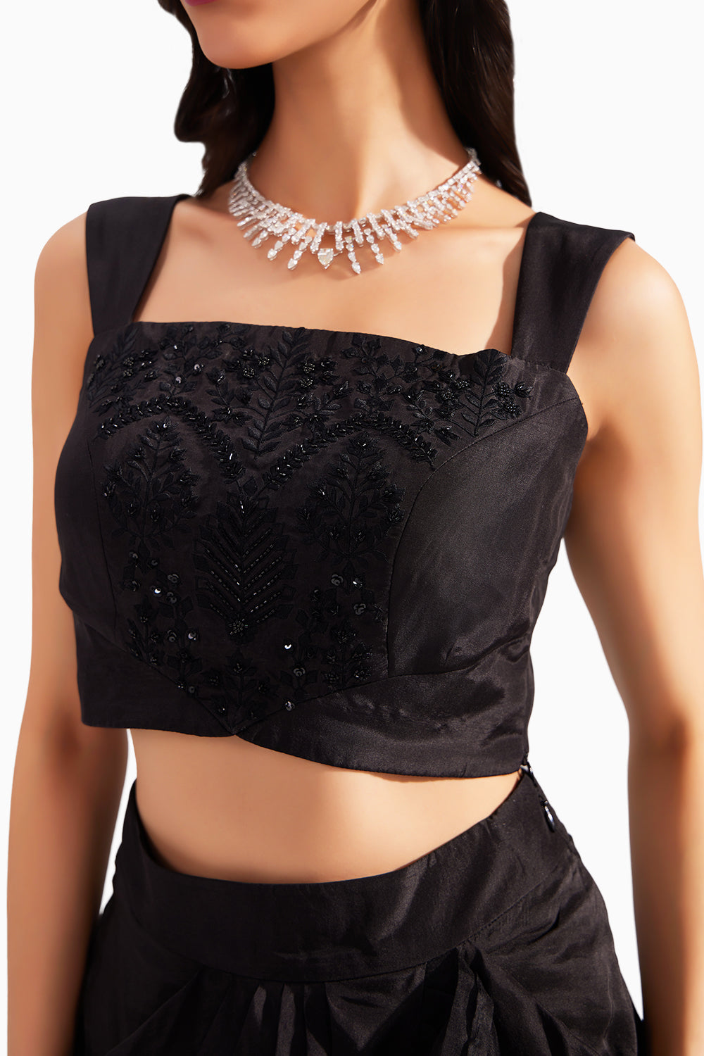 Black Embroidered Silk Bustier