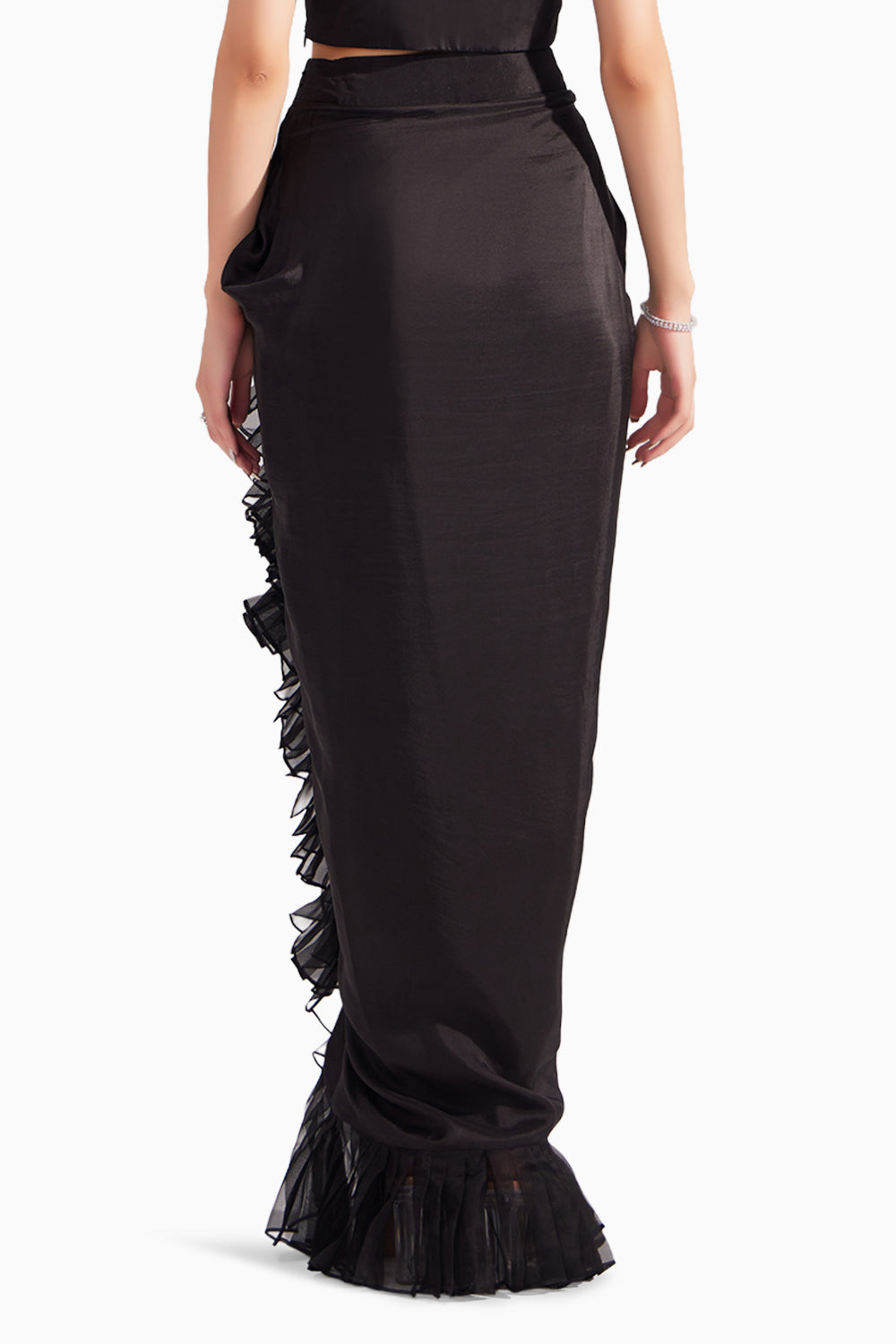 Black Silk Ruffle Draped Skirt