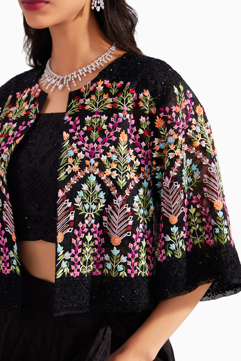 Black Organza Mughal Embroidered Jacket