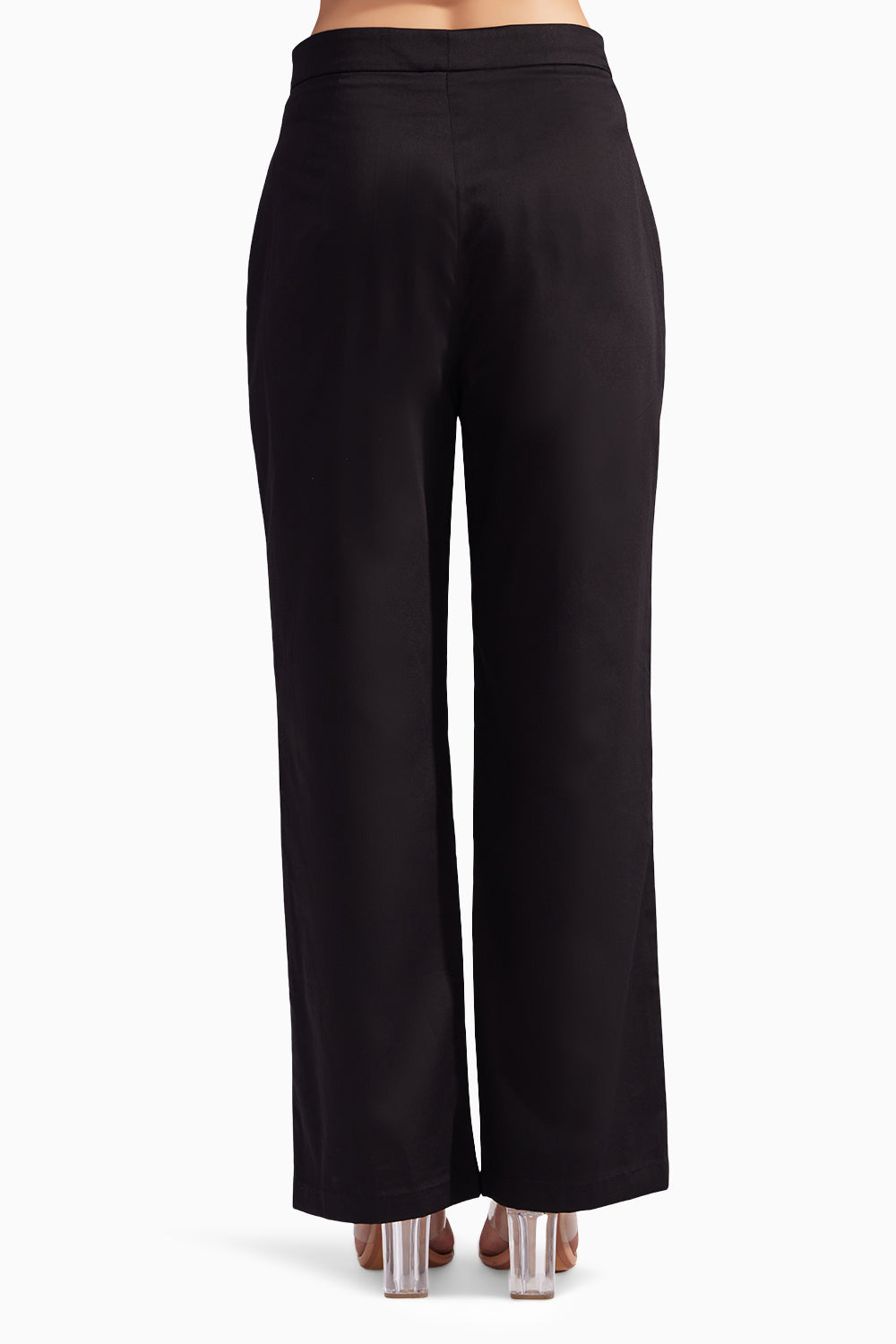 Black Cotton Satin Straight Pants