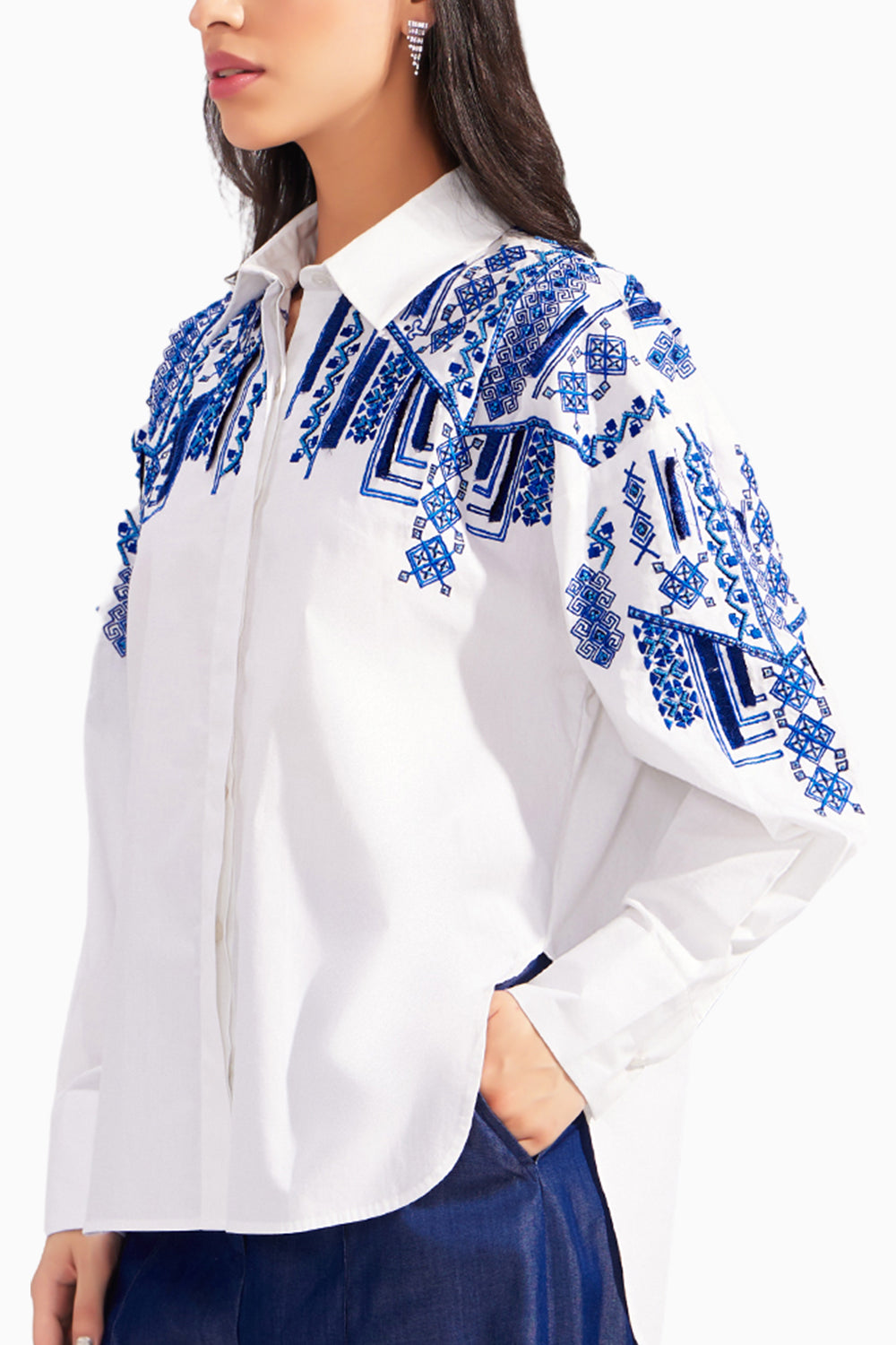 White Cotton Moroccan Embroidered Shirt