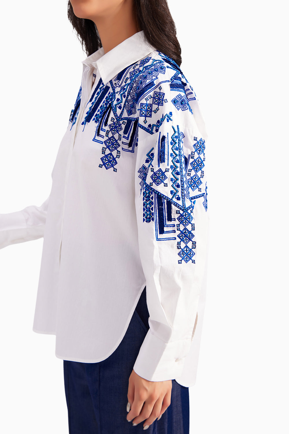 White Cotton Moroccan Embroidered Shirt