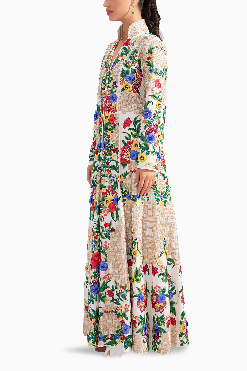 White Imperial Long Embroidered Jacket Dress