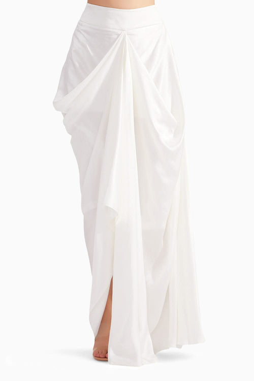 Pearl White Pure Silk Draped Skirt