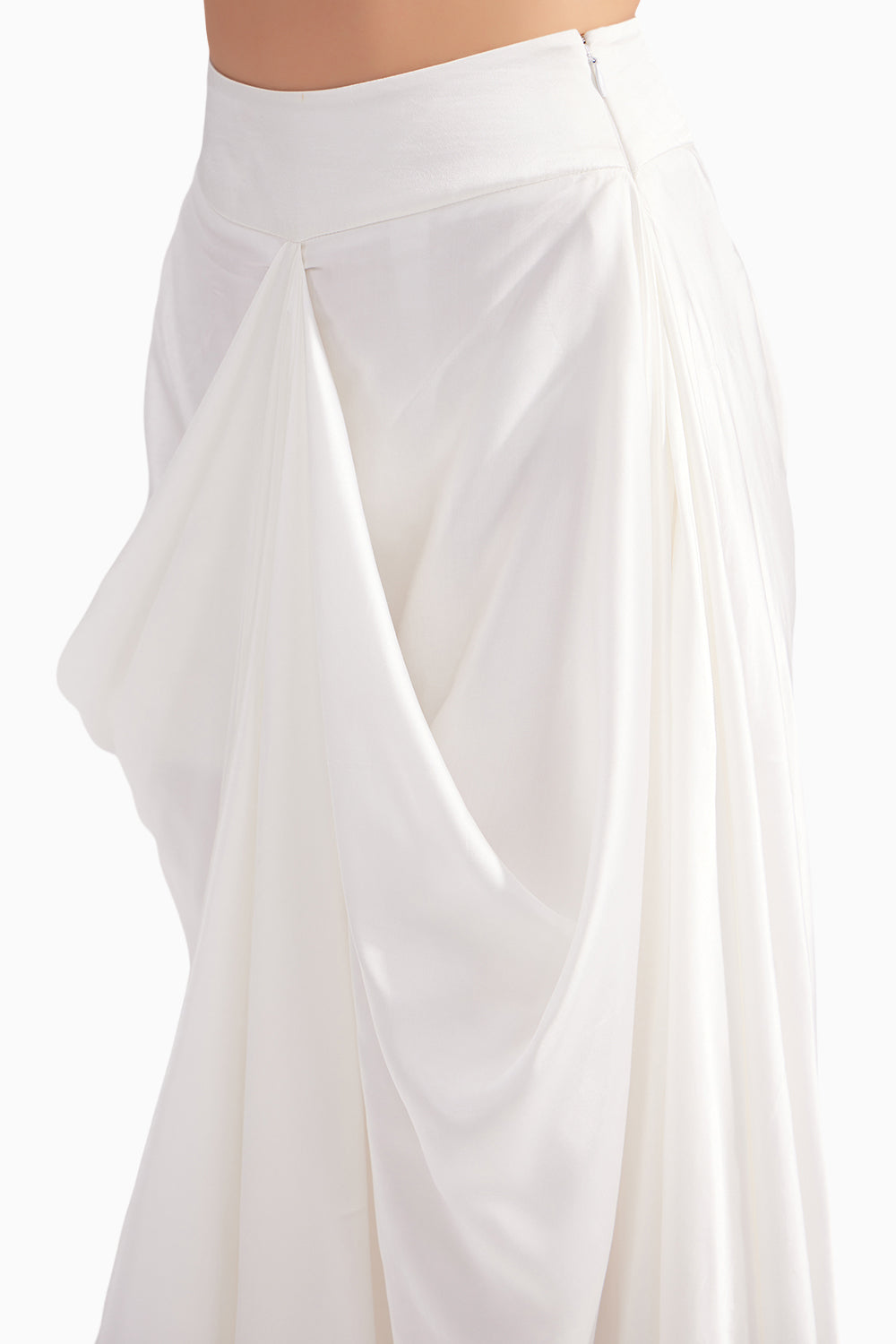 Pearl White Pure Silk Draped Skirt