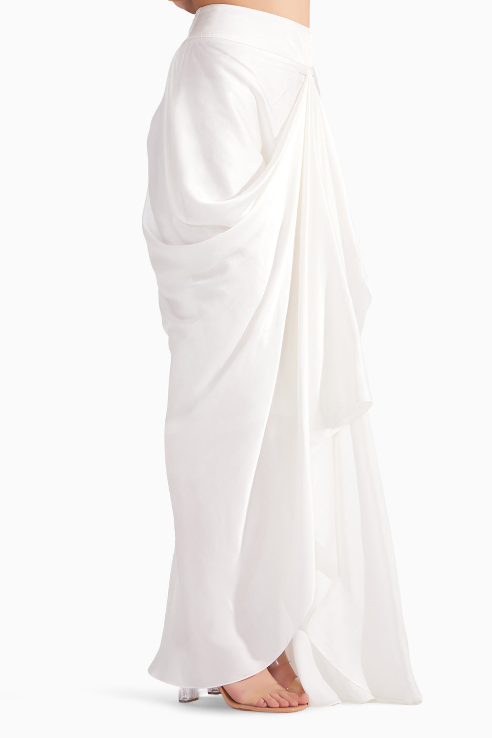 Pearl White Pure Silk Draped Skirt