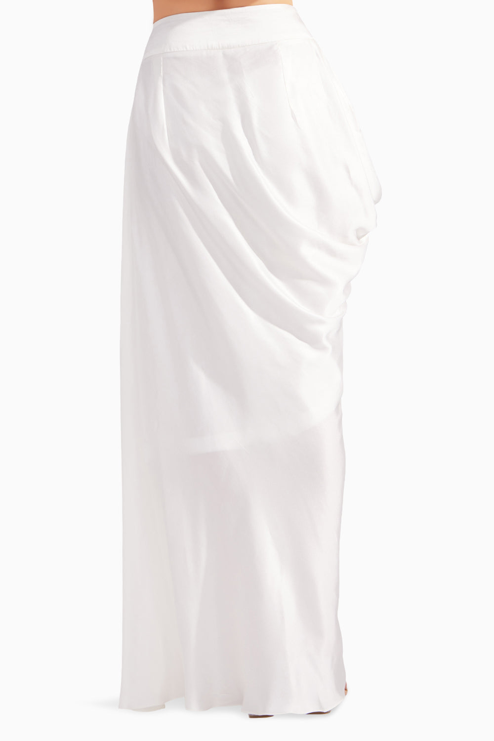 Pearl White Pure Silk Draped Skirt