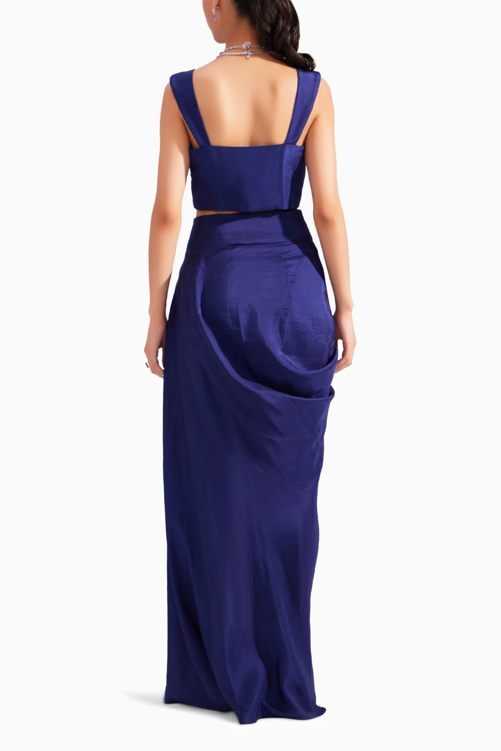 Midnight Blue Silk Bustier & Draped Skirt