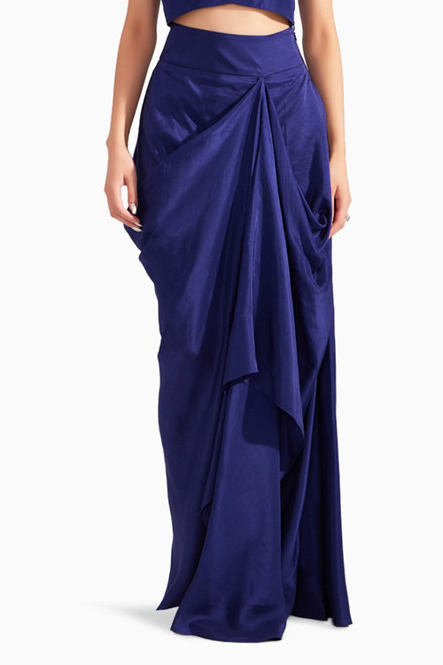 Midnight Blue Silk Draped Skirt