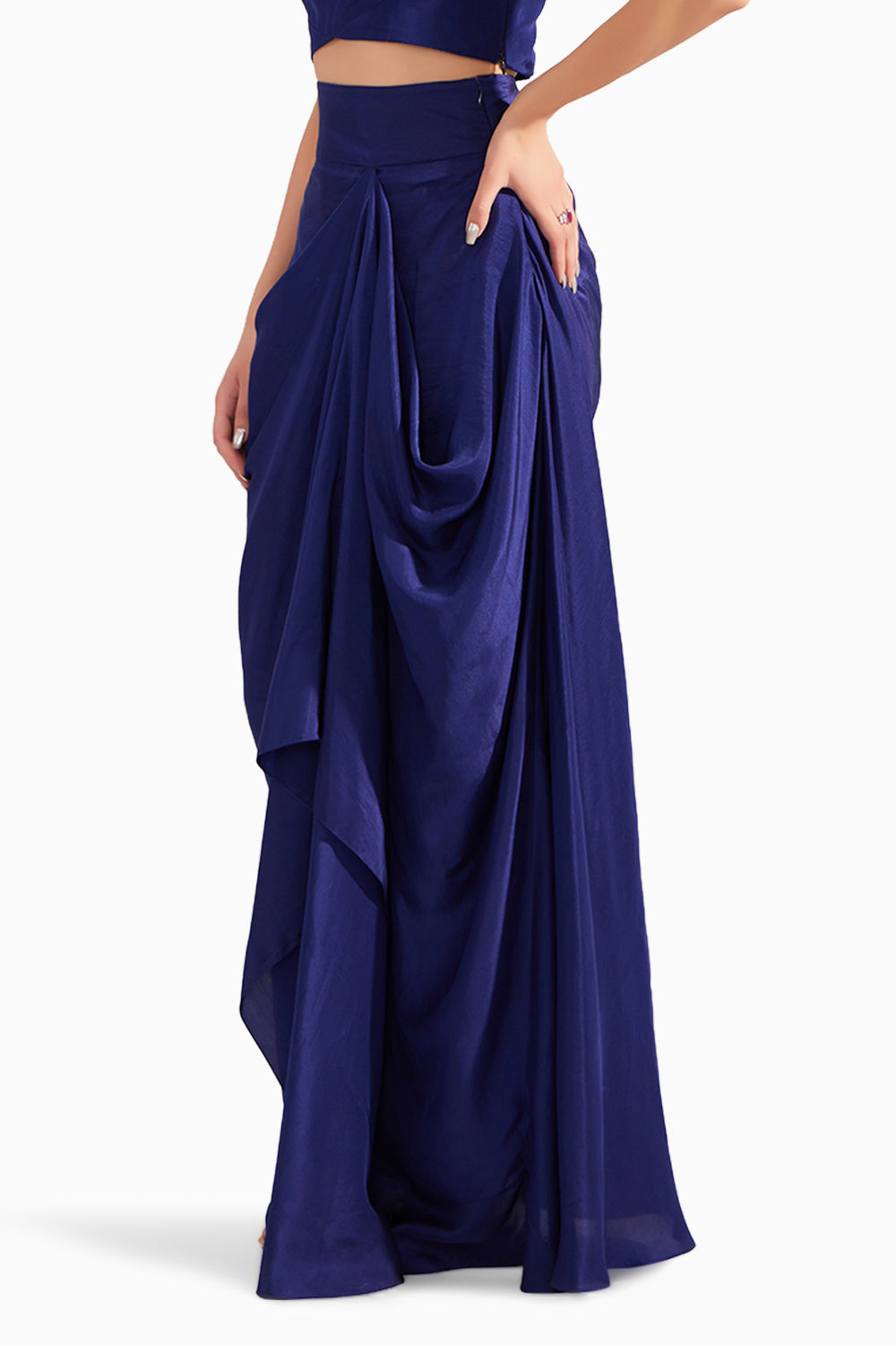 Midnight Blue Silk Draped Skirt