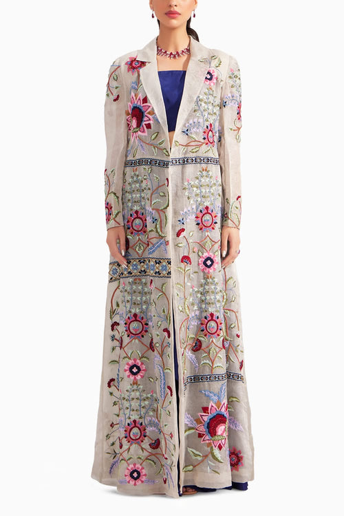 Silver Organza Treasure Embroidered Jacket