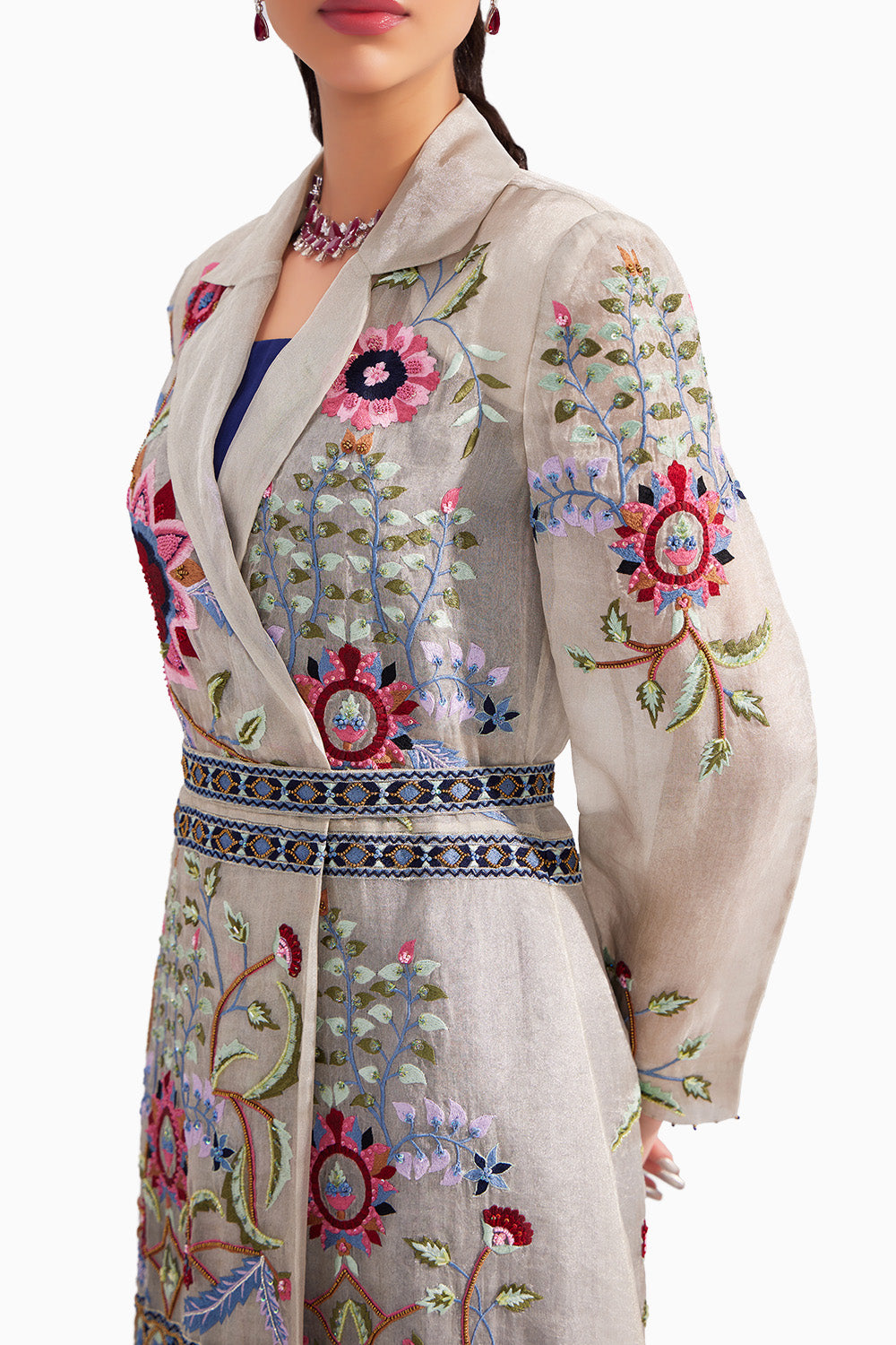 Silver Organza Treasure Embroidered Jacket