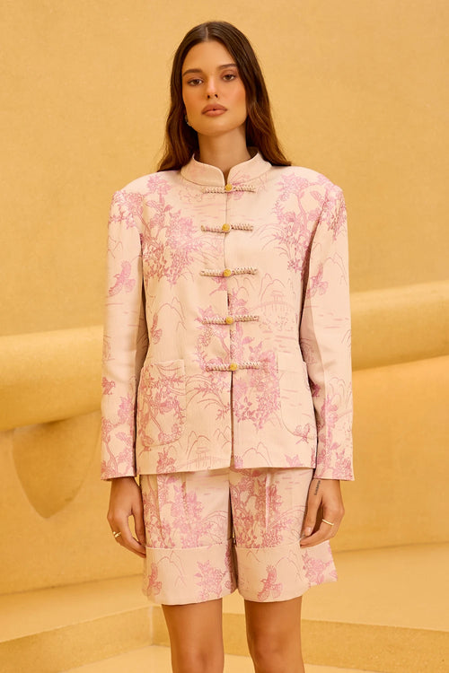 Blush Pink Jacquard Co-ord with Mandarin Collar