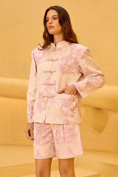 Blush Pink Jacquard Co-ord with Mandarin Collar