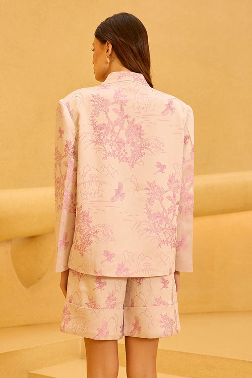 Blush Pink Jacquard Co-ord with Mandarin Collar