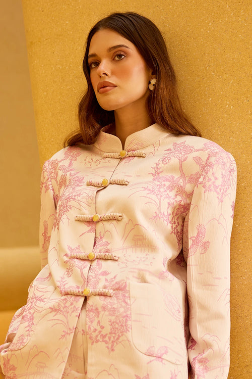 Blush Pink Jacquard Co-ord with Mandarin Collar