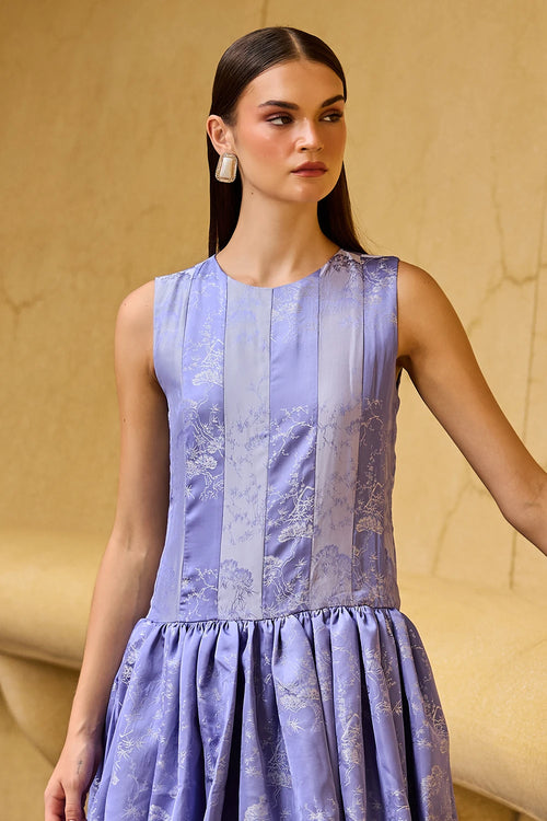 Lavender Jacquard Sleeveless Drop-Waist Dress