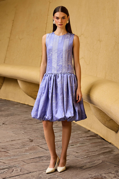 Lavender Jacquard Sleeveless Drop-Waist Dress