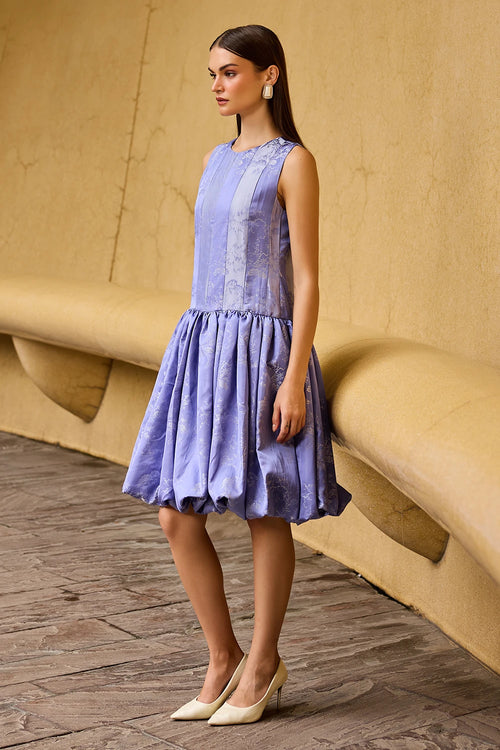 Lavender Jacquard Sleeveless Drop-Waist Dress