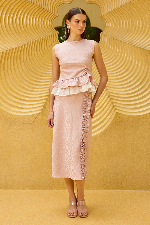 Blush Pink Jacquard Peplum Set
