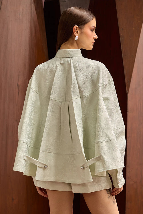 Pastel Green Jacquard Oversized Shirt with Matching Skort
