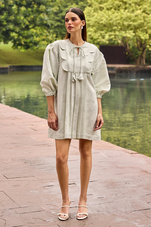 Pastel Green A-Line Jacquard Dress