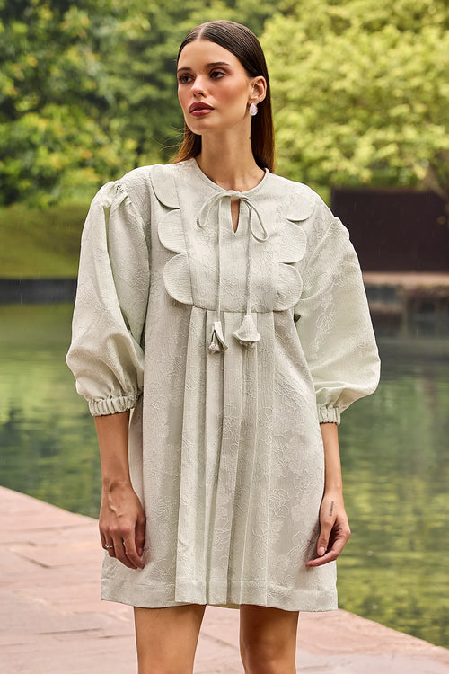 Pastel Green A-Line Jacquard Dress